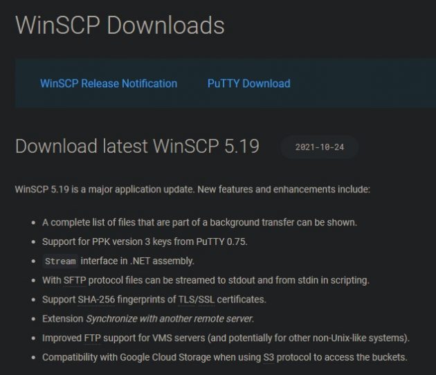 winscp version list