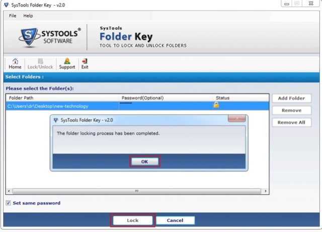 Folder Lock Settings